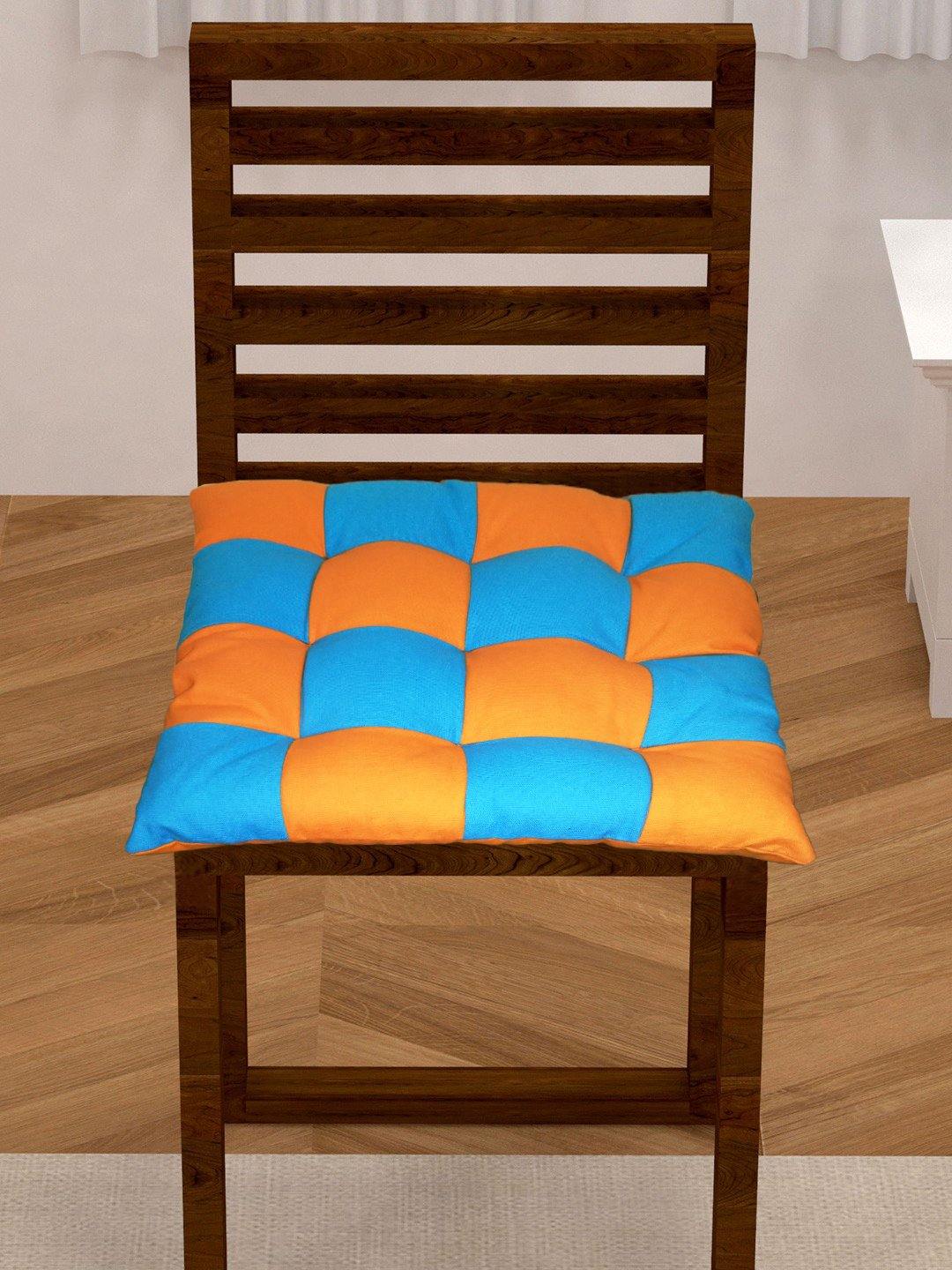 Lushomes Sun Orange Comfy Cotton Chair Cushion with 36 knots & 4 tie backs - Lushomes