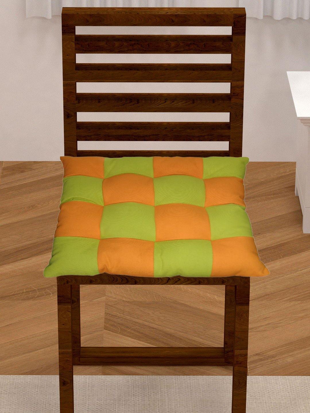Lushomes Sun Orange Comfy Cotton Chair Cushion with 36 knots & 4 tie backs - Lushomes