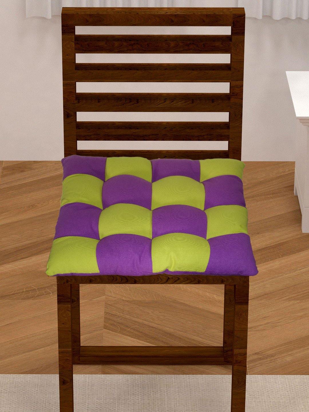 Lushomes Royal Lilac Comfy Cotton Chair Cushion with 36 knots & 4 tie backs - Lushomes