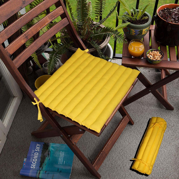 Lushomes Lemon Chrome Dynamite Chair pad with Super Comfy Polyester Filling (40 x 40 cms, Pack of 2) - Lushomes