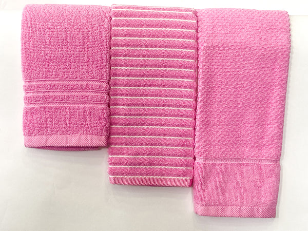 Lushomes Cotton Kitchen Towels, Hand Towel Set of 6, Napkin for Hand Towels (Pack of 3, 34 x 51 cms, Light Pink)