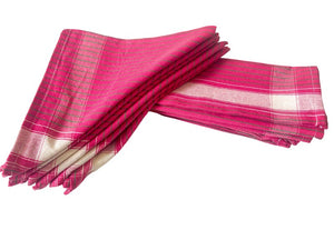 Cleaning Machine Washable Multipurpose Cotton Checked And Stripe Kitchen Towel Napkins, Modern kitchen accessories items, Napkins for Hand Towel, Roti Clothes Wrap duster, 18x18 Inch, Set of 12, Stripe Fushia Pink
