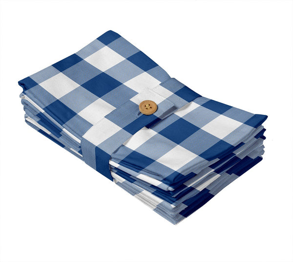 Lushomes Buffalo Checks Royal Blue Plaid Dinning Kitchen Napkins with Cloth Belt (Pack of 6, 20 x 20 inch)