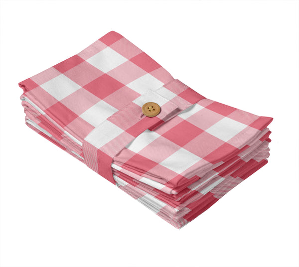 Lushomes Buffalo Checks Baby Pink Plaid Dinning Kitchen Napkins with Cloth Belt (Pack of 6, 20 x 20 inch)