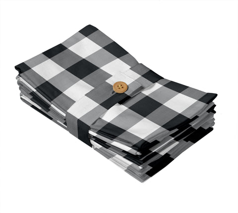 Lushomes Buffalo Checks Black Plaid Dinning Kitchen Napkins with Cloth Belt (Pack of 6, 20 x 20 inch)