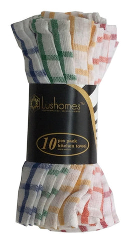 Lushomes Cotton China Checked Multi Colored Cotton Kitchen Tea Dish Hand Towel Rags Linen Set (Pack of 10) - Lushomes