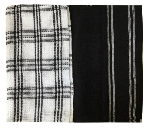Lushomes Super Absorbent & Soft Black Cotton Kitchen Tea Dish Hand Towel Rags Linen Set (13" x 22, Pack of 3) - Lushomes