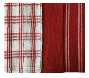 Lushomes Super Absorbent & Soft Red Cotton Kitchen Tea Dish Hand Towel Rags Linen Set (13" x 22, Pack of 3) - Lushomes