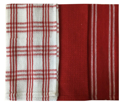 Lushomes Super Absorbent & Soft Red Cotton Kitchen Tea Dish Hand Towel Rags Linen Set (13" x 22, Pack of 3) - Lushomes