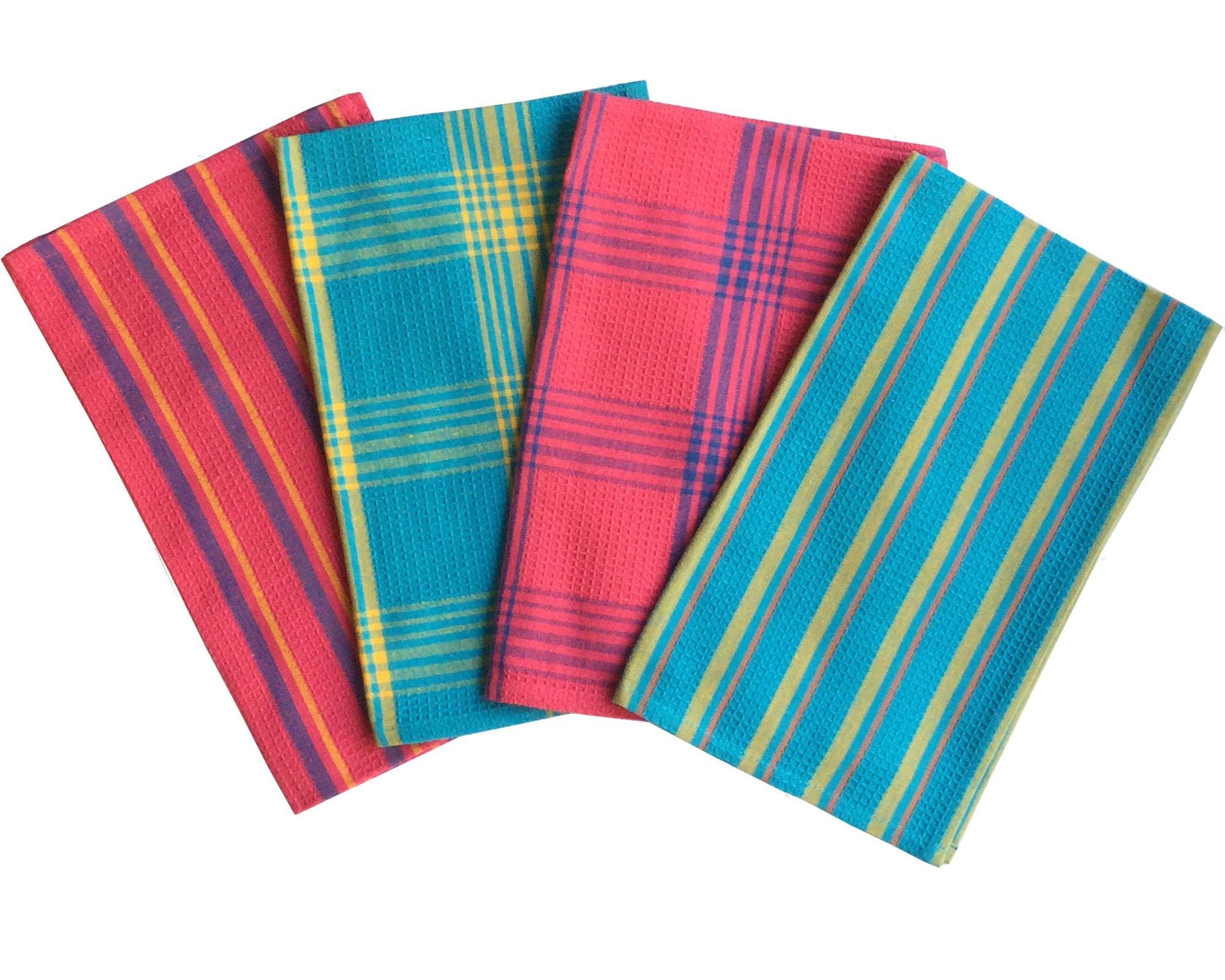 Lushomes Cotton Multi Color Waffle Cotton Kitchen Tea Dish Hand Towel Rags Linen Set (Pack of 4) - Lushomes