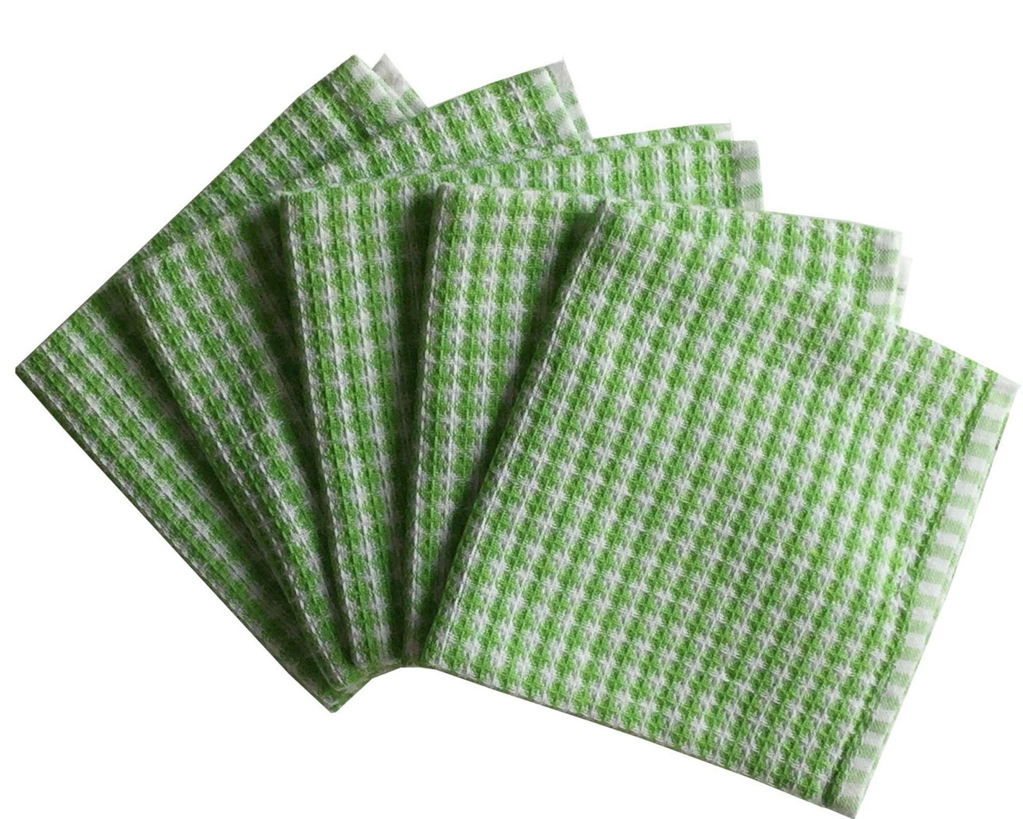 Lushomes Green Mini Honey Comb Checks Cotton Kitchen Tea Dish Hand Towel Rags Linen Set (Pack of 5) - Lushomes