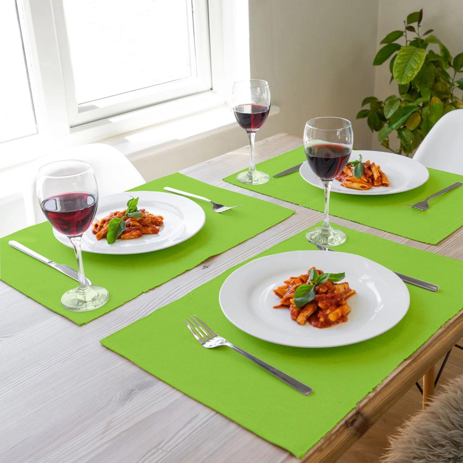 Lushomes A Green Ribbed Cotton Table Mats Set of 6 (Pack of 6, 13 x 19 inch) - Lushomes
