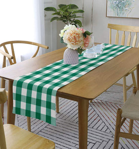 Lushomes Table Runner, Buffalo Checks Parrot Green Crochet Ribbed table runner for 6 seater dining table (Single Layer, 13 x 72”, 33 x 183 cms)