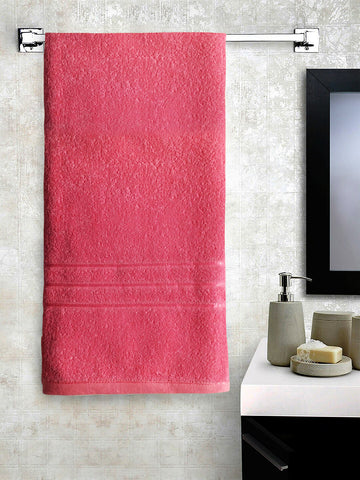 Pink Large Terry Bath Towel Ultra Soft Super Absorbent for Men Women Kids Cotton with Solid crepe by Lushomes 400 GSM (27x57 inches, 70x147 cms, Single Piece)