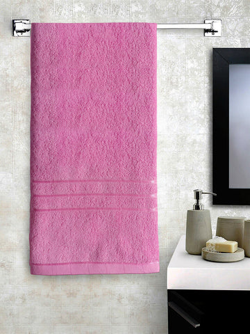 Rose Pink Large Terry Bath Towel Ultra Soft Super Absorbent for Men Women Kids Cotton with Solid crepe by Lushomes 400 GSM  (27x57 inches, 70x147 cms, Single Piece)