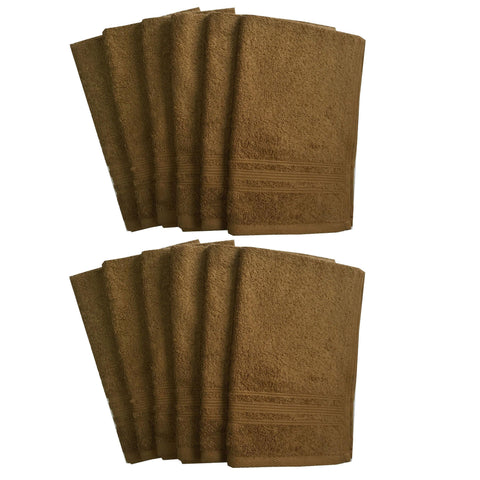 Lushomes Olive Brown Super Soft and Fluffy Cotton Hand Towel Set (Size: 40 x 60 cms, Pack of 12, 450 GSM) - Lushomes