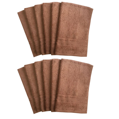 Lushomes Light Brown Super Soft and Fluffy Cotton Hand Towel Set (Size: 40 x 60 cms, Pack of 12, 450 GSM) - Lushomes