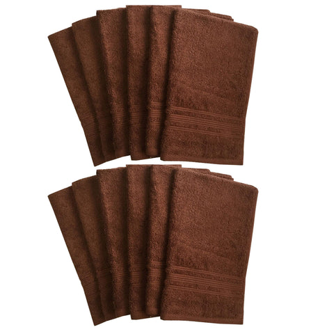 Lushomes Brown Super Soft and Fluffy Cotton Hand Towel Set (Size: 40 x 60 cms, Pack of 12, 450 GSM) - Lushomes