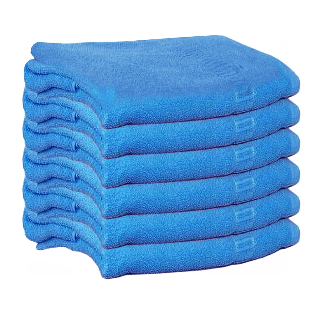 Blue Hand Towel Set of 6 Solid Popcorn Weave Plain Cotton Crepe Design with track Border, Soft Small Basic Size 35x50 cms, Premium 400 GSM Absorbant Towels by Lushomes