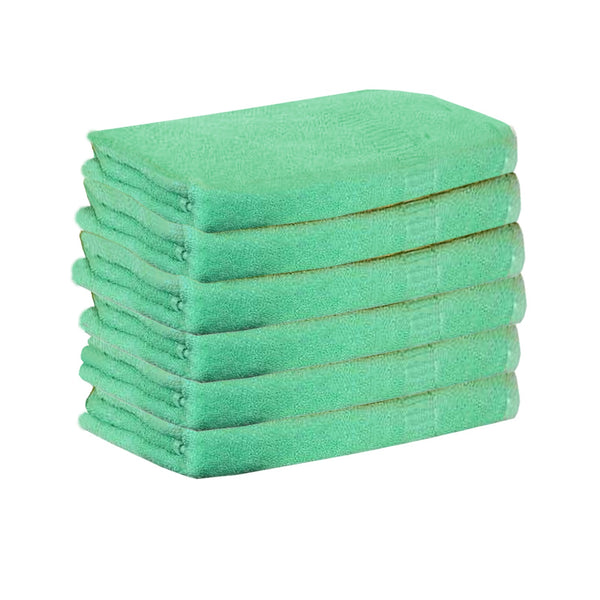 Green Hand Towel Set of 6 Solid Popcorn Weave Plain Cotton Crepe Design with track Border, Soft Small Basic Size 35x50 cms, Premium 400 GSM Absorbant Towels by Lushomes