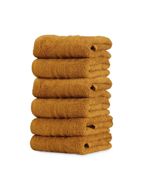 Lushomes Olive Brown Super Soft and Fluffy Cotton Hand Towel Set (Size 40 x 60 cms, Pack of 6, 450 GSM) - Lushomes
