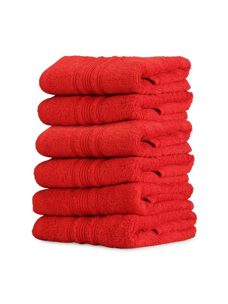 Lushomes Hibiscus Red Super Soft and Fluffy Cotton Hand Towel Set (Size 40 x 60 cms, Pack of 6, 450 GSM) - Lushomes