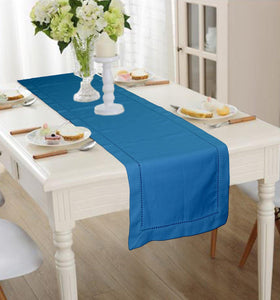 Lushomes Blue Cotton Dining Table Runner with Ladder Lace (Size 30 x 180 cms, Single Pc) - Lushomes