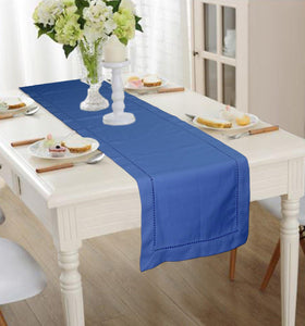 Lushomes Blue Cotton Table Runner with Ladder Lace (Size 30 x 180 cms, Single Pc) - Lushomes