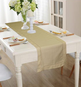 Lushomes Taupe Premium Cotton Table Runner with Ladder Lace (Size 40 x 180 cms, Single Pc) - Lushomes