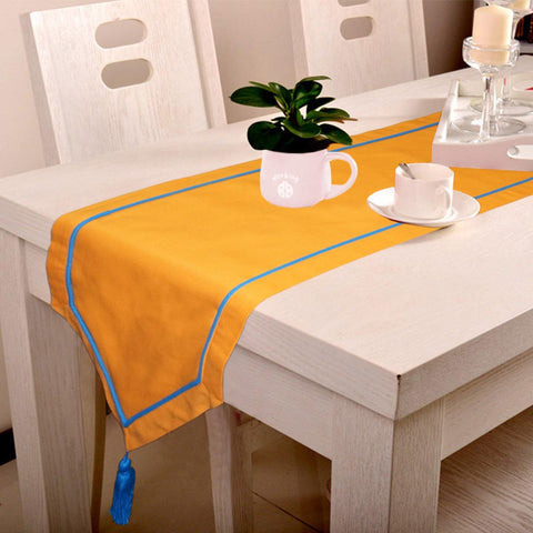 Lushomes Orange Table Runner with Blue contrasting cord piping - Lushomes