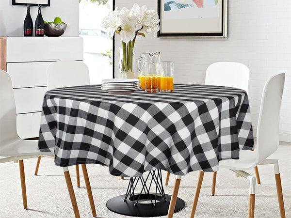 Lushomes Table Cloth, Buffalo Checks Black Plaid Dining Table Cover Cloth (Size 60 inch Round, 6 Seater Round/Oval Table Cloth)