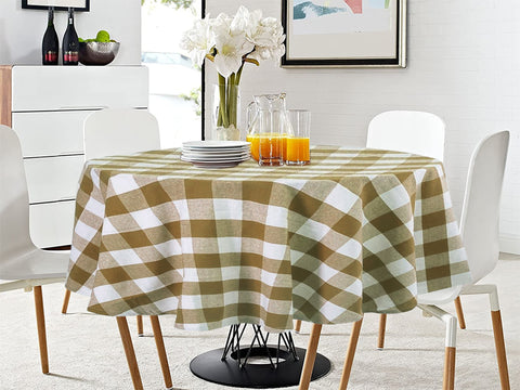 Lushomes Table Cloth, Buffalo Checks Biscuit & White Plaid Dining Table Cover Cloth (Size 60” Round, 6 Seater Round/Oval Table Cloth)