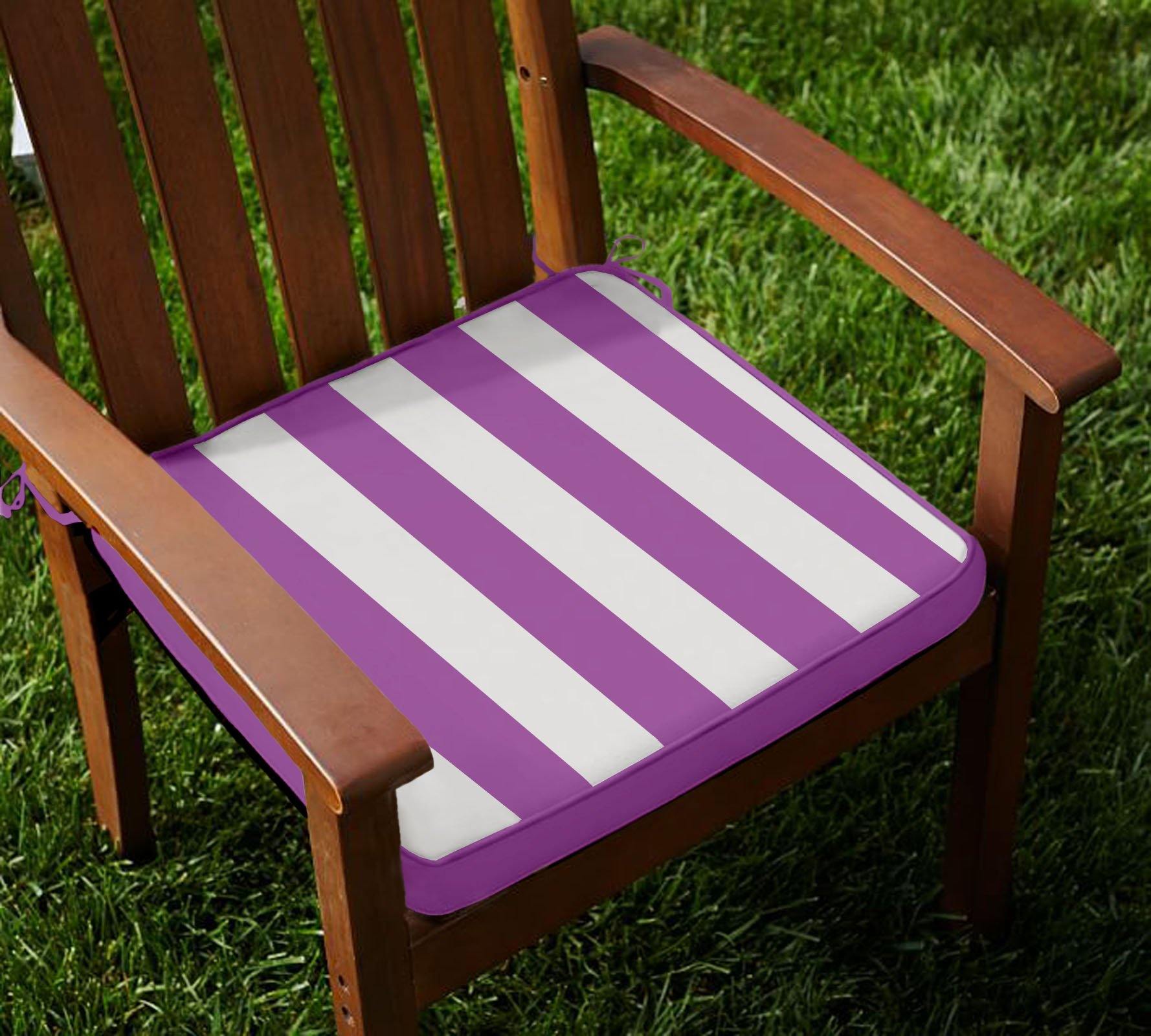 Lushomes Purple Square Striped Chairpad with Top Zipper and 4 Strings (2 pcs) - Lushomes