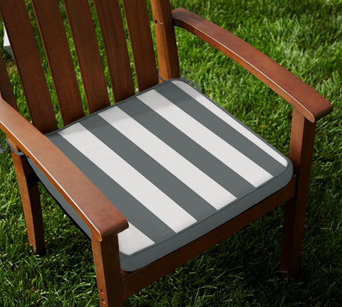 Lushomes Grey Square Striped Chairpad with Top Zipper and 4 Strings (2 pcs) - Lushomes