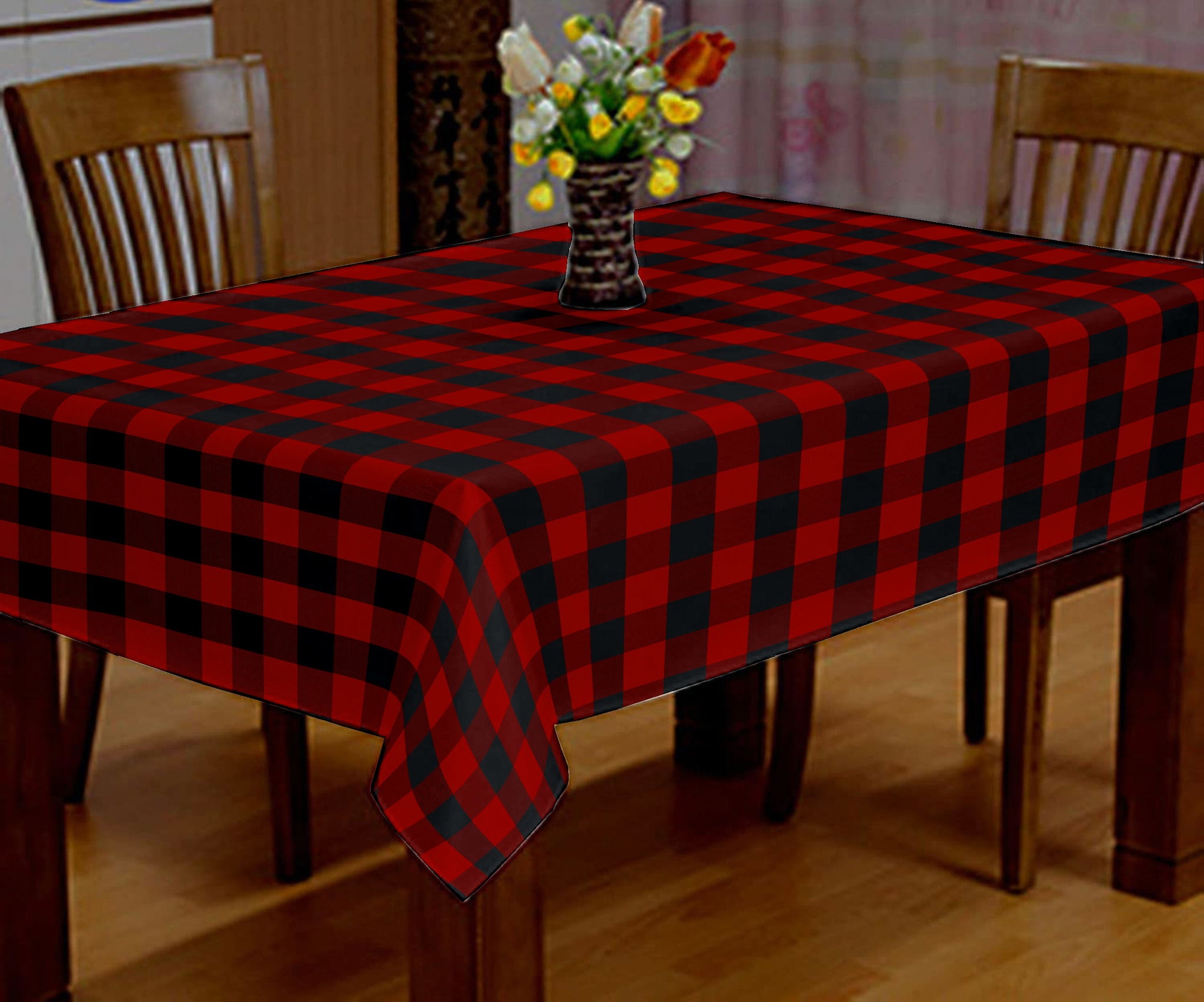 Lushomes Table Cover, Buffalo Checks Red & Black Plaid Dining Table Cover Cloth (Size 40 x 40”, Side Table Cloth)