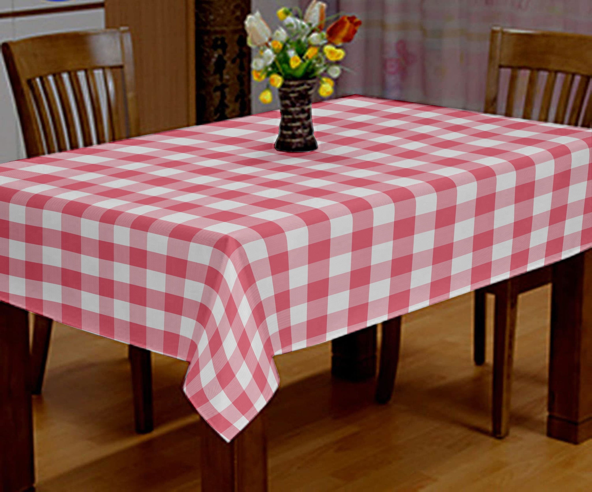 Lushomes Table Cover, Buffalo Checks Baby Pink Plaid Dining Table Cover Cloth (Size 40 x 40”, Side Table Cloth)