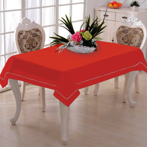 Lushomes Red Wood Premium Side Cotton Table Cloth with Ladder Lace (Size 100 x 100 cms, Single Pc) - Lushomes