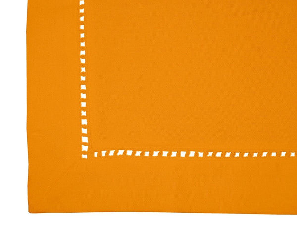 Lushomes Sun Orange Premium Side Cotton Table Cloth with Ladder Lace (Size 100 x 100 cms, Single Pc) - Lushomes