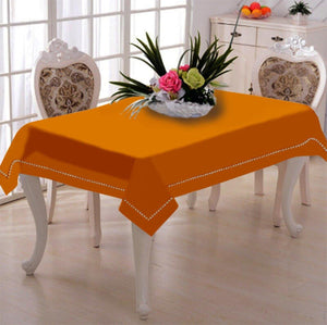Lushomes Sun Orange Premium Side Cotton Table Cloth with Ladder Lace (Size 100 x 100 cms, Single Pc) - Lushomes