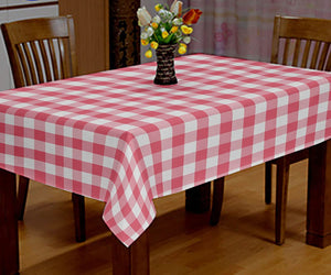 Lushomes Buffalo Checks Pink Square Dining Table Cover Cloth (Size 60 x 60”, 4 Seater Square Table Cloth)