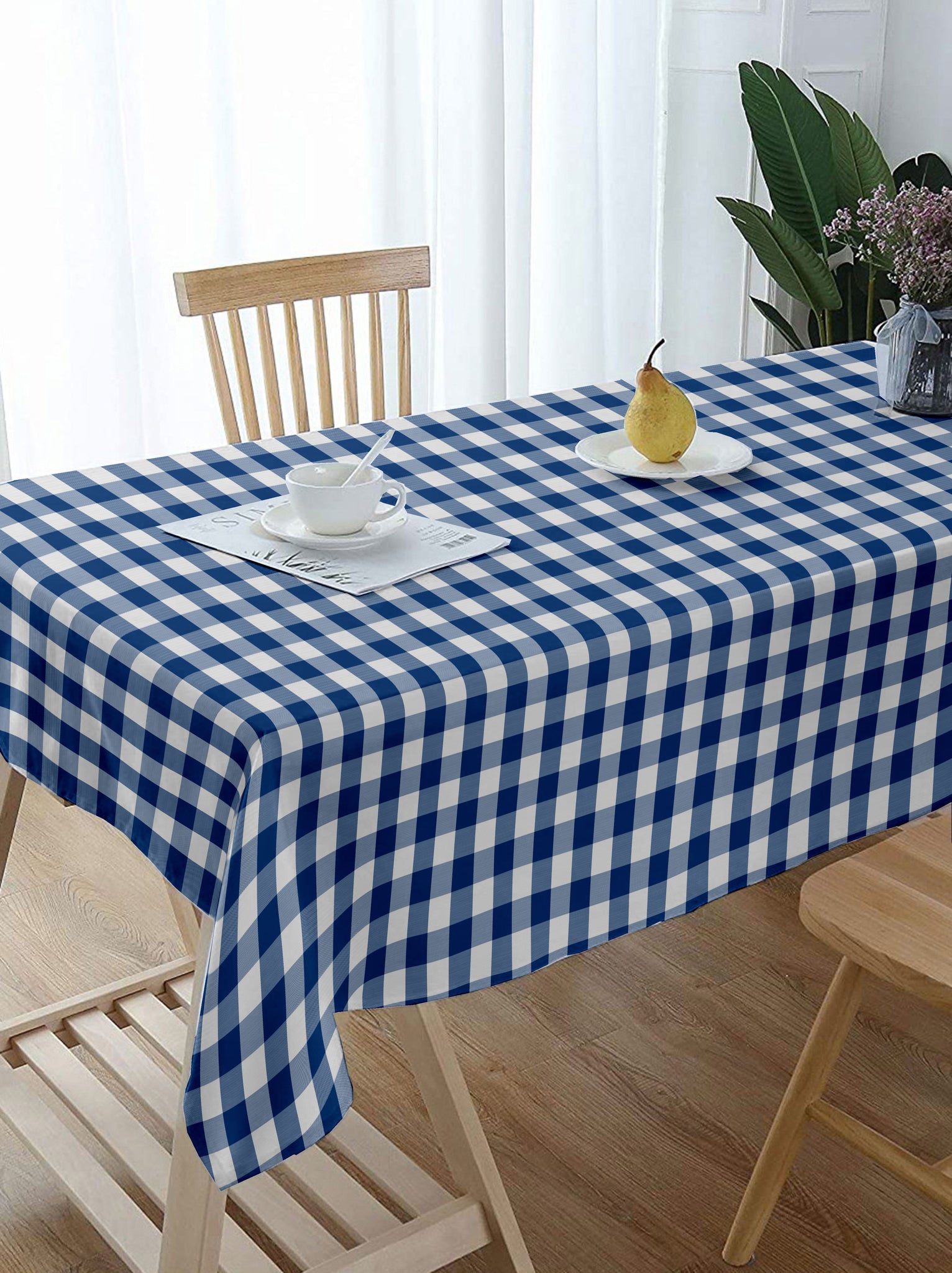 Lushomes Buffalo Checks Royal Blue Plaid Dining Table Cover Cloth (Size 60 x 84 inches, 6 Seater Table Cloth)