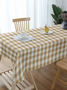 Lushomes Buffalo Checks Beige Plaid Dining Table Cover Cloth (Size 60 x 84 inches, 6 Seater Table Cloth)