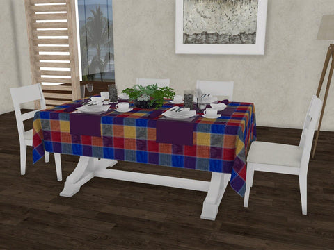 Primary Checks gingham 100% Cotton Dinning 6 seater Rectangle Table Cloth (58 x 90"Single Pc) - Lushomes