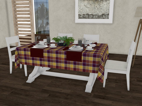Lushomes Gingham Essential Checks 100% Cotton 6 Seater Rectangle Dining Table Cover (58 x 90 inches, Single Pc)