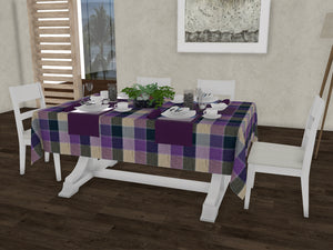 Lushomes Gingham Lavender Checks 100% Cotton 6 Seater Rectangle Dining Table Cover (58 x 90 inches, Single Pc)