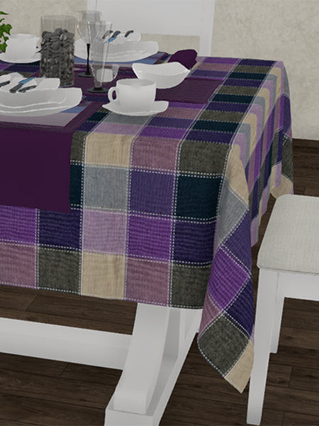 Lushomes Gingham Lavender Checks 100% Cotton 6 Seater Rectangle Dining Table Cover (58 x 90 inches, Single Pc)