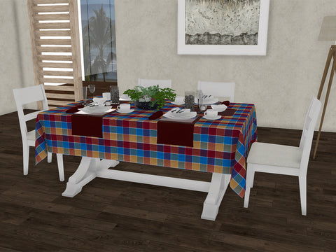 Lushomes Gingham Basic Checks 100% Cotton 6 Seater Rectangle Dining Table Cover (58 x 90 inches, Single Pc)