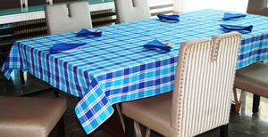 Lushomes Yarn Dyed Blue Checks 6 seater Table cloth & 6 pcs Napkins Set - Lushomes