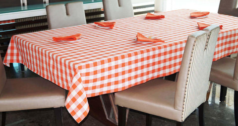 Lushomes Yarn Dyed Orange Checks 6 seater Table cloth & 6 pcs Napkins Set - Lushomes