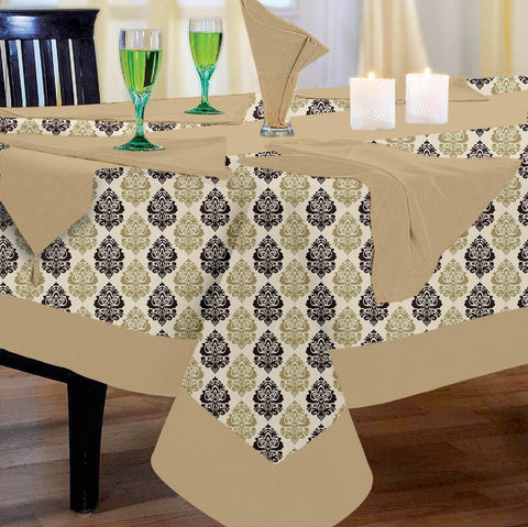 Lushomes dining table cover 4 seater Set, Earth Printed table cloth, home decor items (1 Table Cloth 60 x 60 inches + 1 Runner in Size 12x72 Inches + 4 Napkins in Size 17x17 Inches)